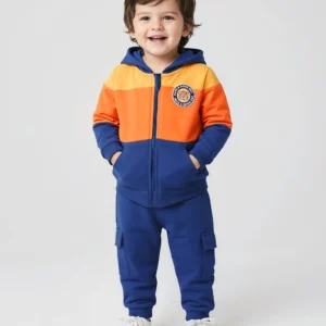 Babyhug Terry Knit Full Sleeves Hooded Sweatjacket & Lounge Pant Set With Bear Patch - Blue