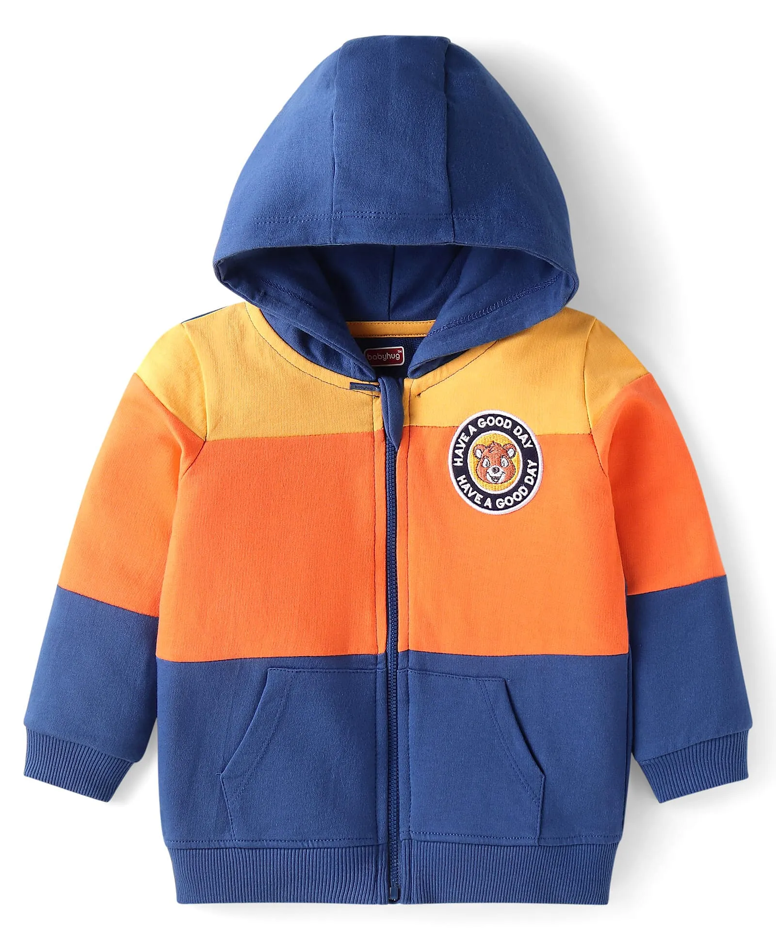 Babyhug Terry Knit Full Sleeves Hooded Sweatjacket & Lounge Pant Set With Bear Patch - Blue - Image 3